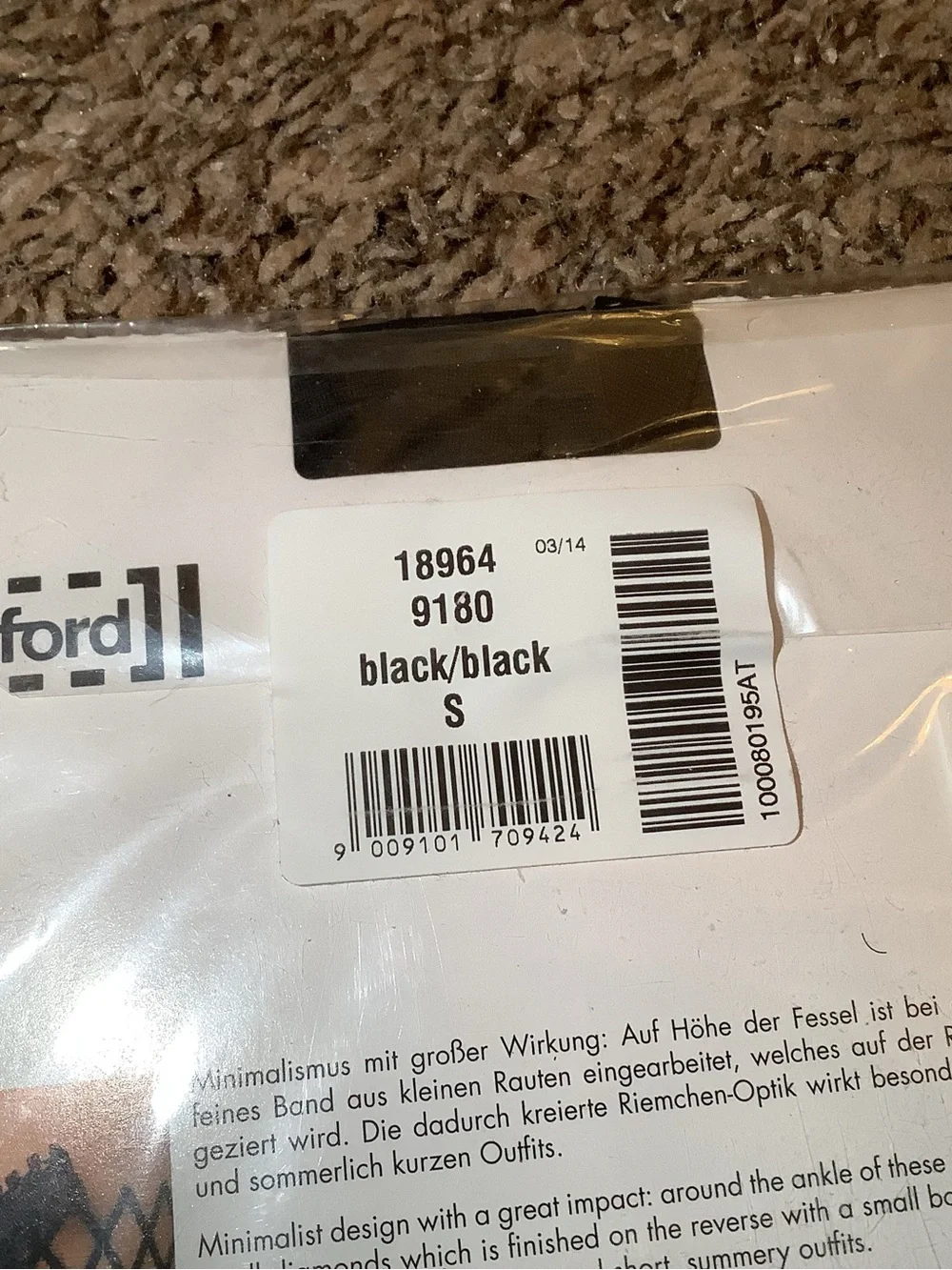Wolford Emilia tights, fine ankle ribbon, color black/black, size: S